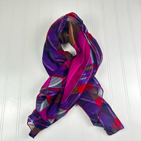 Givenchy Multi-Colored Red, Brown and Purple Silk Vintage Scarf - Picture 3 of 13
